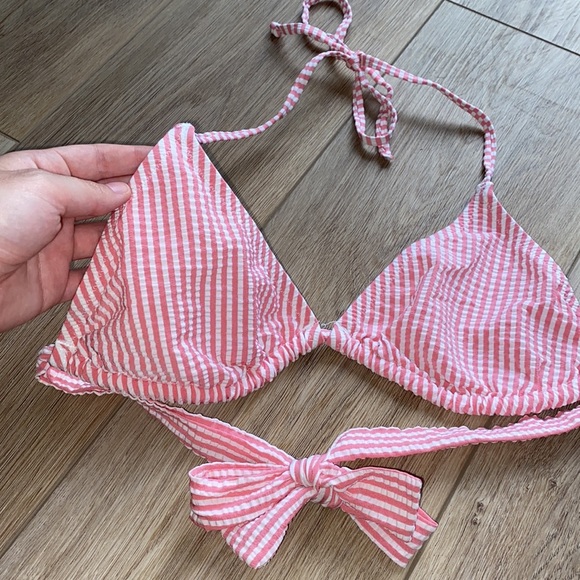 J. Crew Triangle Bikini Seersucker Pink White S - Picture 2 of 6